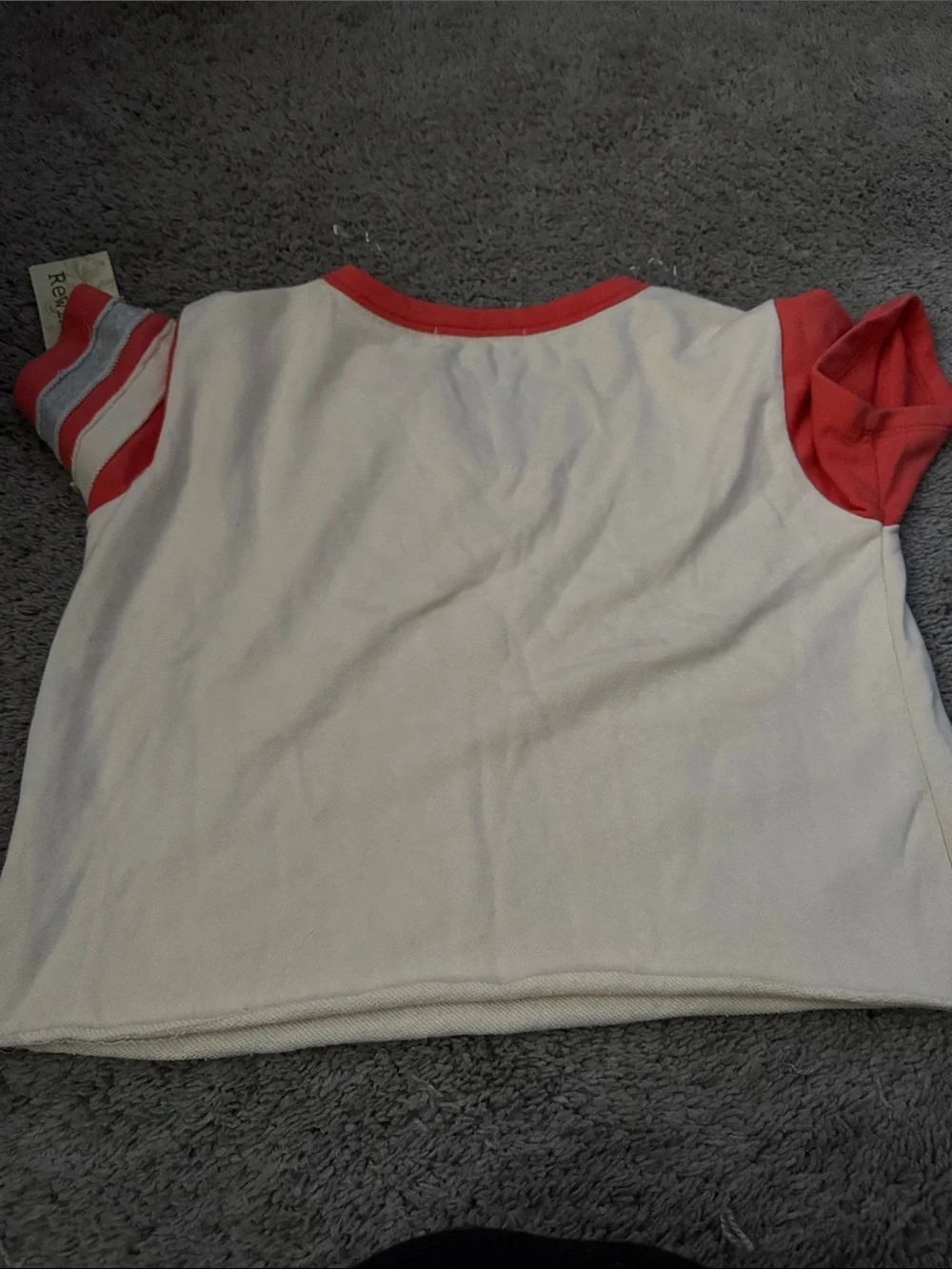 Rewind Cream Tee with Coral Sleeves and Logo